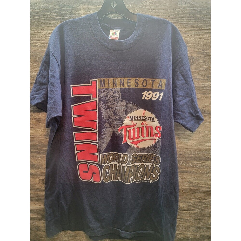 VTG Minnesota Twins 1991 World Series Tee ShirtXLarge Blue Graphic Single Stitch